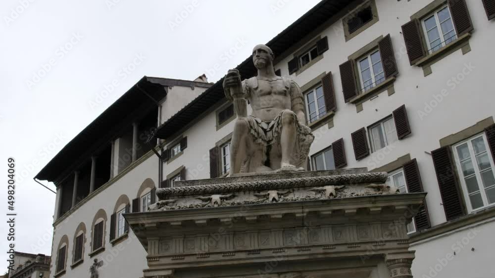 Florence. Tuscany. Italy 11-14-2021. Statue of Giovanni dalle Bande Nere. Panning 4K Florence. Tuscany. Italy 11-14-2021. Statue of Giovanni dalle Bande Nere. Panning 4K