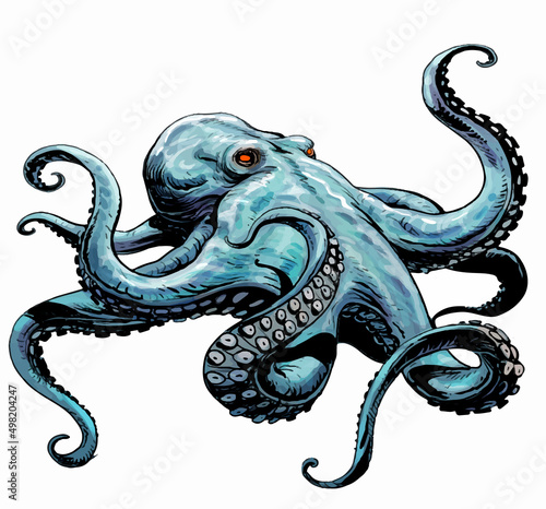 Illustration isolated giant octopus. Kraken