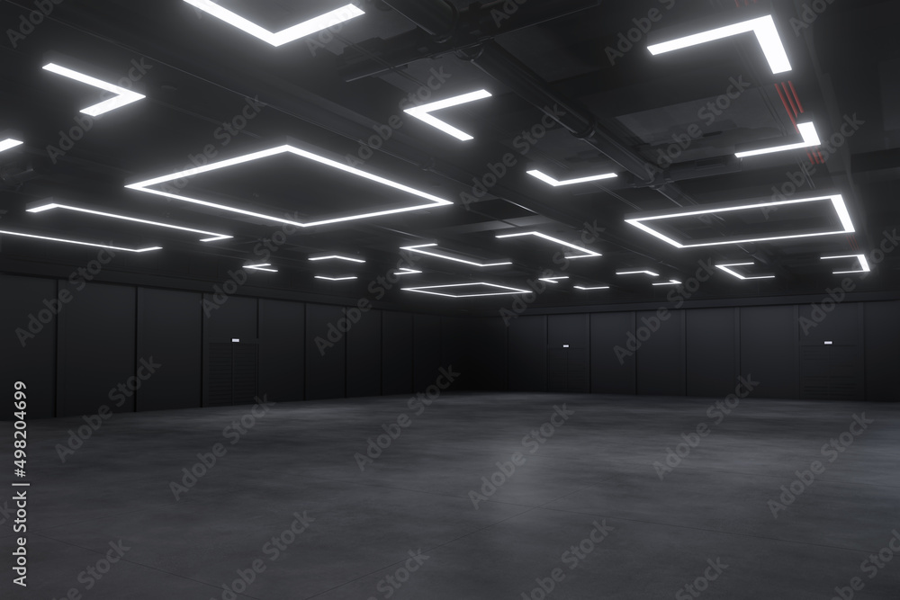 Empty hall exhibition centre.The backdrop for exhibition stands, booth,market,trade show.Conversation for activity,meeting.Arena for entertainment,event,sports.Indoor for Factory,showroom.3d render. - obrazy, fototapety, plakaty 