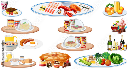 Set of different foods and beverages