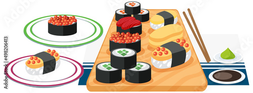 Japanese sushi set on white background