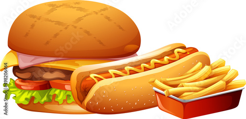 Fast food meal set on white background