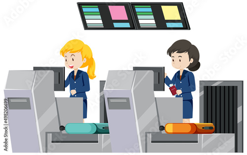Airport check-in counter with ground service staffs