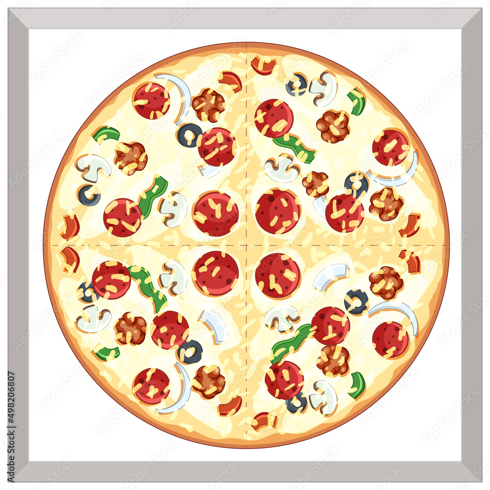 Top view of cheeze pizza on white background