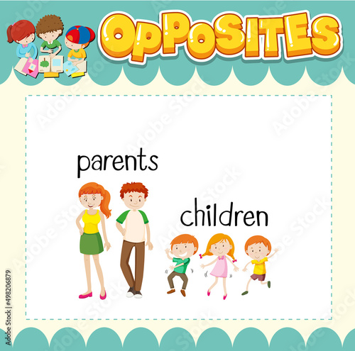 Education word card of English opposites word