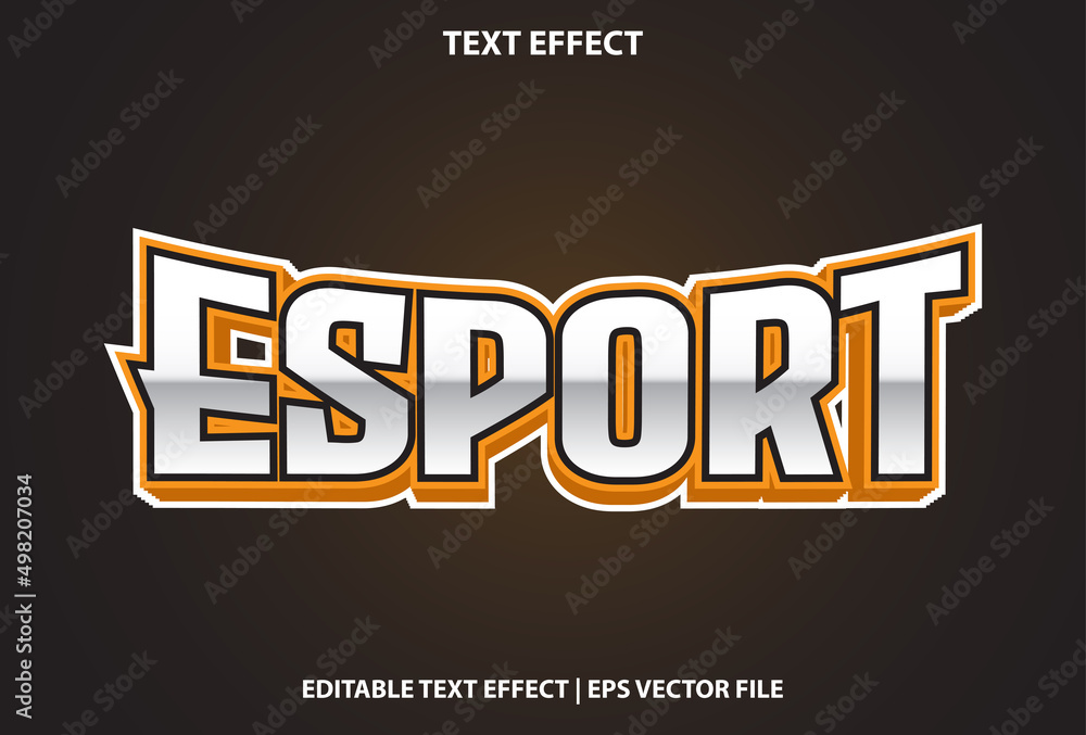e sport text effect with orange gradient for promotion.