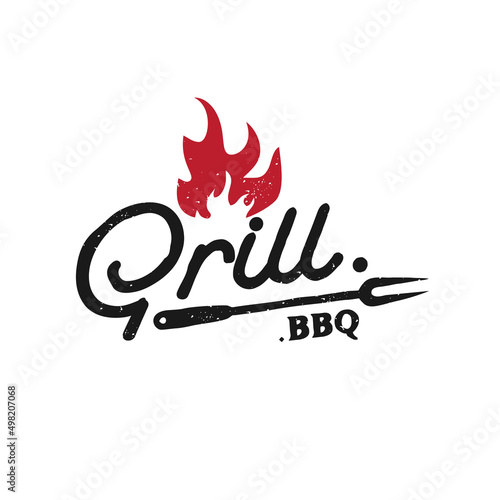Vintage typography Retro Rustic BBQ Grill, Barbekyu, Barbeque Label Cap Logo desain vektor