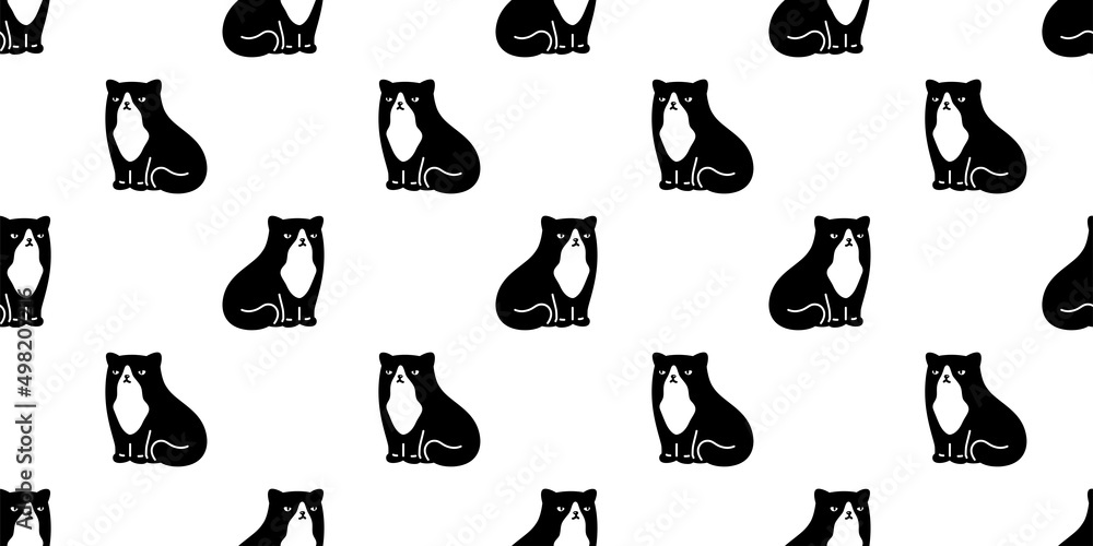 cat seamless pattern kitten vector calico neko breed cartoon character pet tile background repeat wallpaper animal doodle illustration design scarf isolated