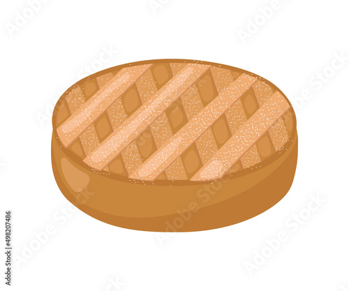 Neapolitan pastiera traditional. Easter shortbread pie with wheat grains, soft cottage cheese, candied fruits. Vector illustration of festive baking.