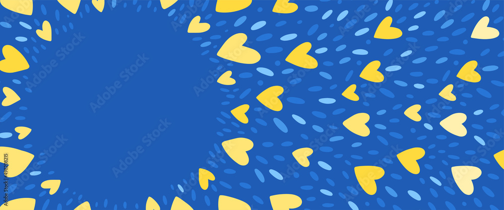 Ukraine banner with national colours. Hearts vector illustration.