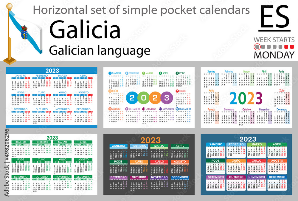 Galician horizontal pocket calendar for 2023. Week starts Monday Galician horizontal pocket calendar for 2023. Week starts Monday