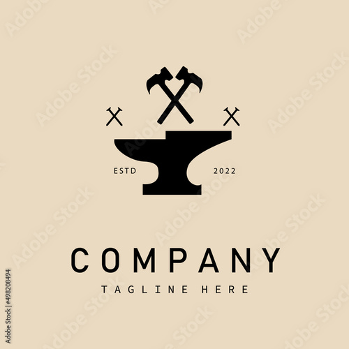 hammer anvil vintage logo, icon and symbol, with emblem vector illustration design