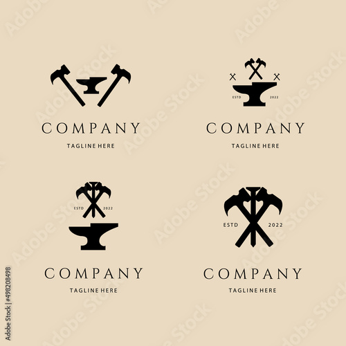 set hammer anvil vintage logo, icon and symbol, with emblem vector illustration design