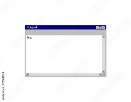 System Notepad template. Retro 90s PC interface. Blank notepad copy space. Empty element of computer operating system 95