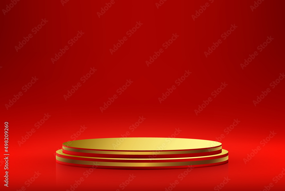 Red vector podium with golden border for presentations on abstract red background Red vector podium with golden border for presentations on abstract red background