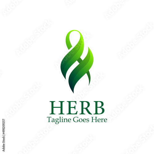 initial letter H with leaf, herbal medic logo, healthy life symbol, vector template