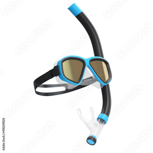Blue diving mask and snorkel isolated on a white background
