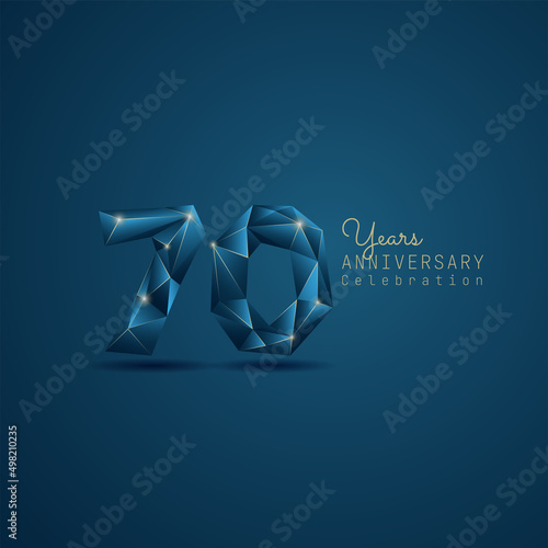 70 years anniversary logotype with blue low poly style. Vector Template Design Illustration.