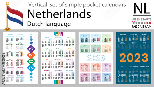 Dutch vertical pocket calendar for 2023. Week starts Monday