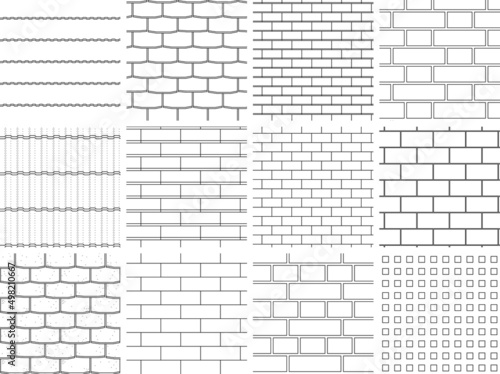 seamless hatch pattern of architectural texture background- brick and roof