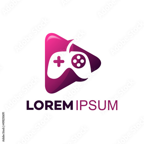 Game console and video games stick logo design template with play button logo 3d