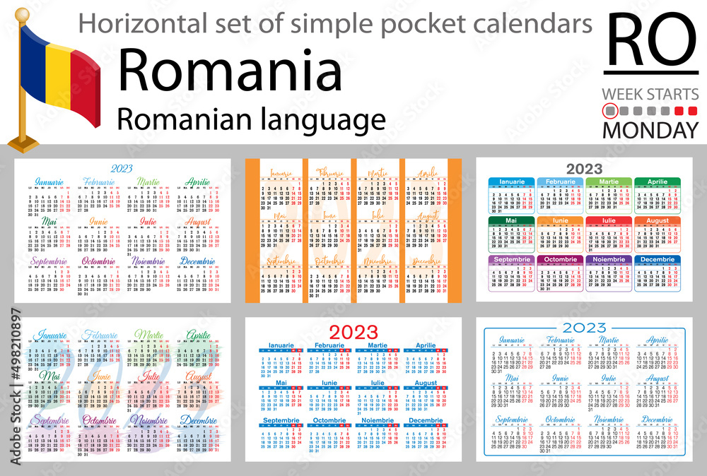Romanian horizontal pocket calendar for 2023. Week starts Monday Stock Romanian horizontal pocket calendar for 2023. Week starts Monday Stock