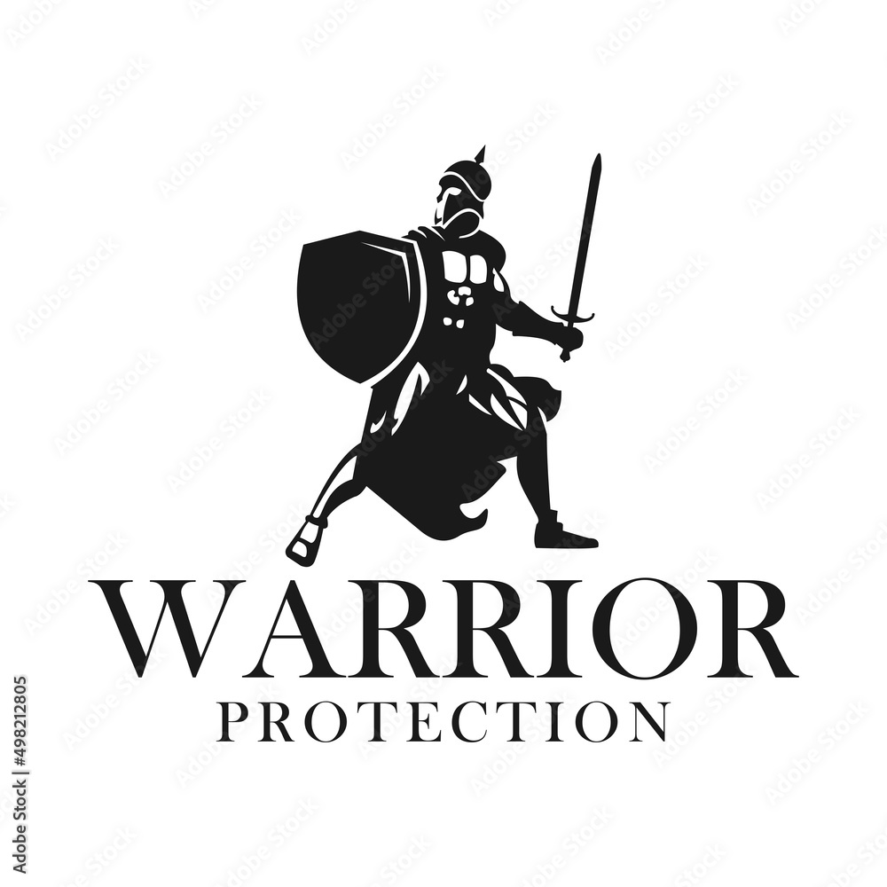 logo spartan protection in helmet and shield. Black-and-White logo