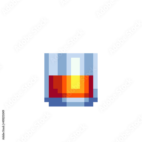 Pixel art icon glass of whiskey isolated vector illustration. Design for sticker, logo shop, mobile app. Came assets 8-bit sprites. 