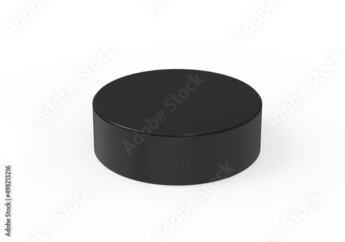 Black hockey puck mock up template for branding and promotion, 3d render illustration.