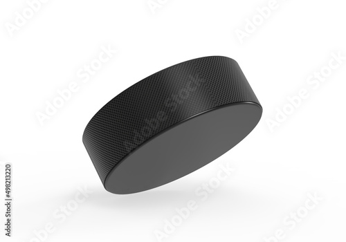 Black hockey puck mock up template for branding and promotion, 3d render illustration.
