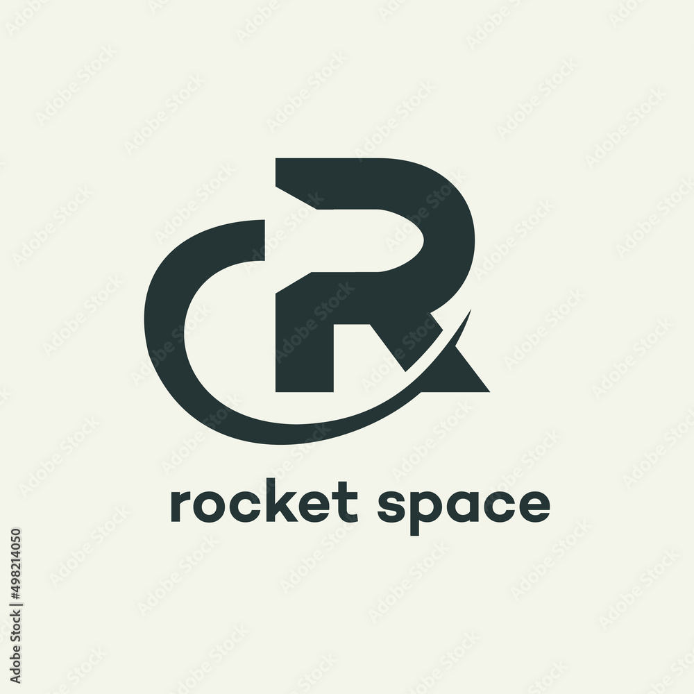 Abstract Initial Letter R Logo Combined with Flying Rocket Silhouette Logo Design. Abstract Initial Letter R Logo Combined with Flying Rocket Silhouette Logo Design.
