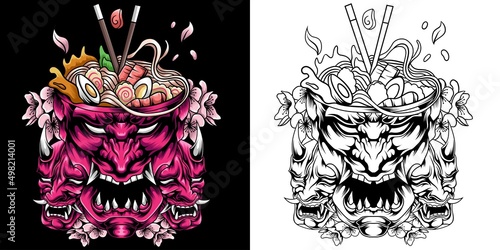 Oni mask Ramen vector illustration