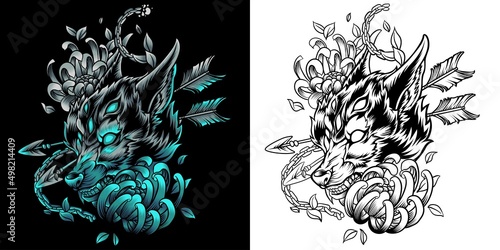 wild wolf vector illustration in neon color style