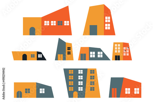 Colurful house set, modern homes, Simple city building.
