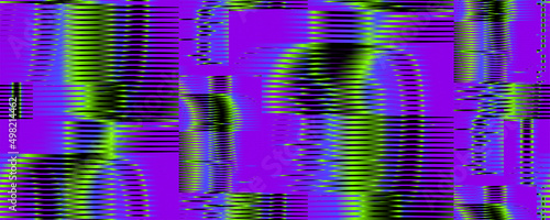 Cyberpunk concept geometric striped seamless textured banner with glitch effect in trendy velvet violet. Psychedelic tech background for wall art, web site, package, textile, poster, interior decor. 