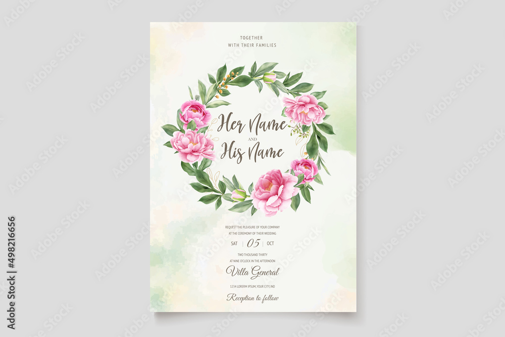 watercolor peonies with beautiful pink invitation card template watercolor peonies with beautiful pink invitation card template