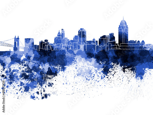 Cincinnati skyline in watercolor on white background