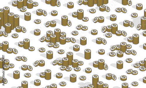Money coins seamless background, backdrop for financial business website or economical theme ads and information, 3d cash, vector wallpaper or web site background.