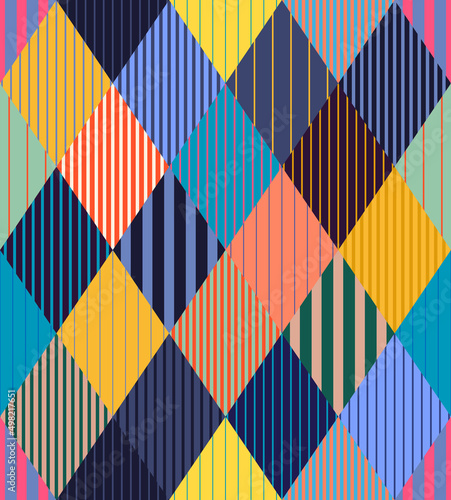 Linear rhombuses seamless pattern vector, graphic lines endless rhomb background wallpaper image.