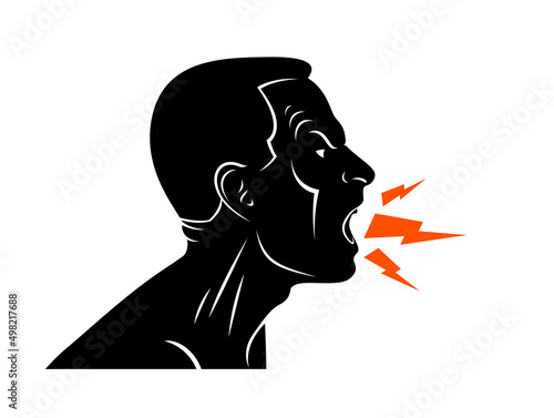 Abuse verbal aggression and anger man face profile screaming and shouting vector illustration isolated on white background.