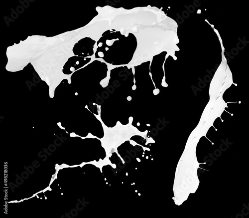 Collection of milk splashes. Isolated milkshake splashes.