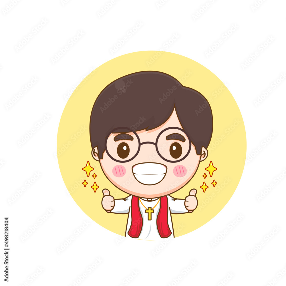 Cute priest showing thumbs up chibi cartoon character illustration Cute priest showing thumbs up chibi cartoon character illustration