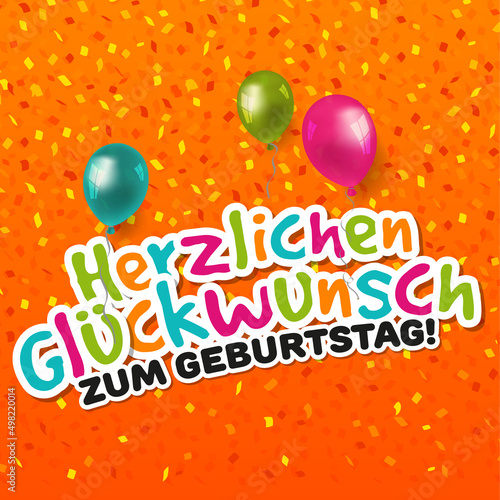 Happy Birthday Card - German-Translation: Herzlichen Glückwunsch zum Geburtstag. Eps10 Vector.