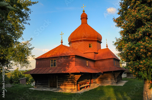 Canvas Print Scenic view of medieval Greek Catholic wooden church of the Ascension, Sniatyn,
