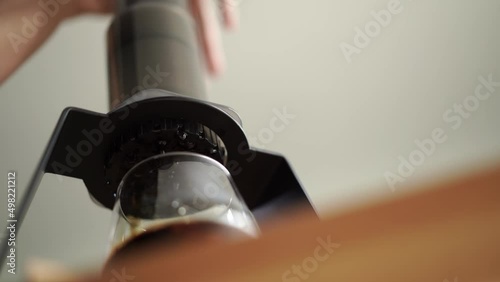 drop of espresso shot on glass, worm eye view