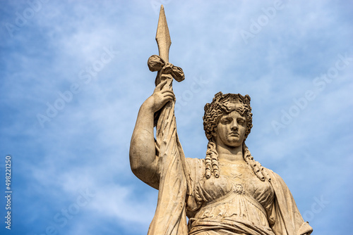 Close-up of the Statue of Independence called Teresona, 1875, by Luigi Borro (Italian sculptor, 1826-1880) In Treviso downtown, Piazza Indipendenza, Veneto, Italy, Europe.