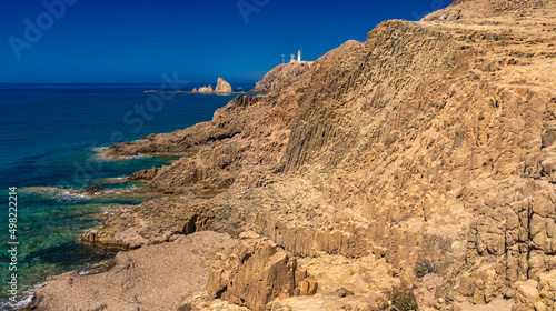 Columnar Jointing Structures Of Punta Baja, Lava Flows,  Las Sirenas Reef, Cabo de Gata-Níjar Natural Park, UNESCO Biosphere Reserve, Hot Desert Climate Region, Almería, Andalucía, Spain, Europe