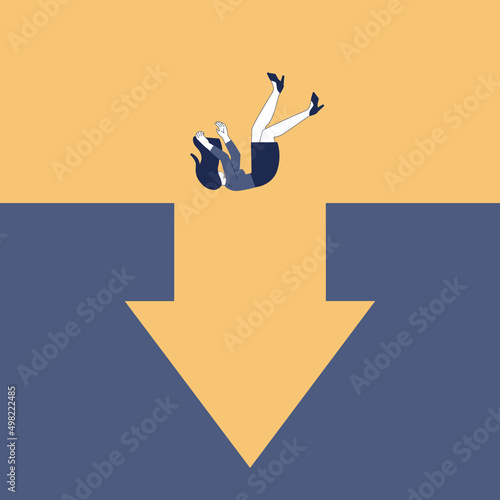 Crisis concept. Bankruptcy with falling down profit graph and money