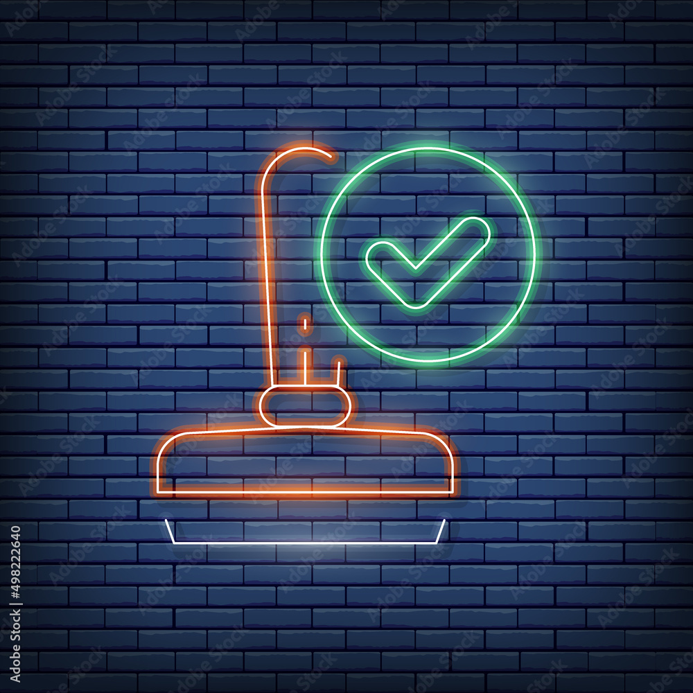 Vector approved stamp, accepted neon sign. Vector illustration in neon ...