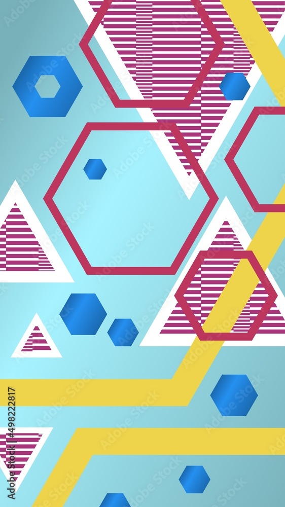 Obraz premium Stories background with hexagons and triagles, 16x9, portrait orientation